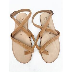 Pedro Garcia Tan Suede Leather Strappy Flat Sandals Size 35